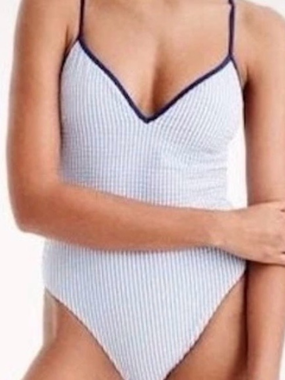 J.Crew, Lace-up Back One-piece Swimsuit in Tipped Seersucker Size 14